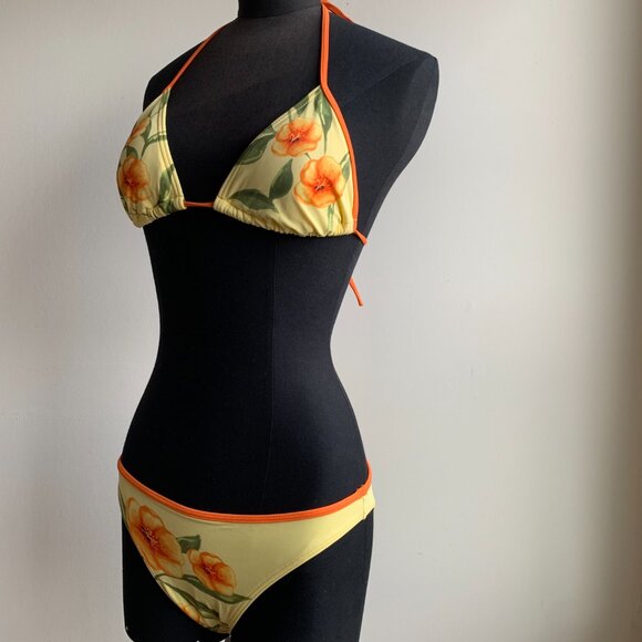 Billabong surf BLUE CRUSH era Vintage Orange & yellow floral triangle set RARE - Picture 5 of 7